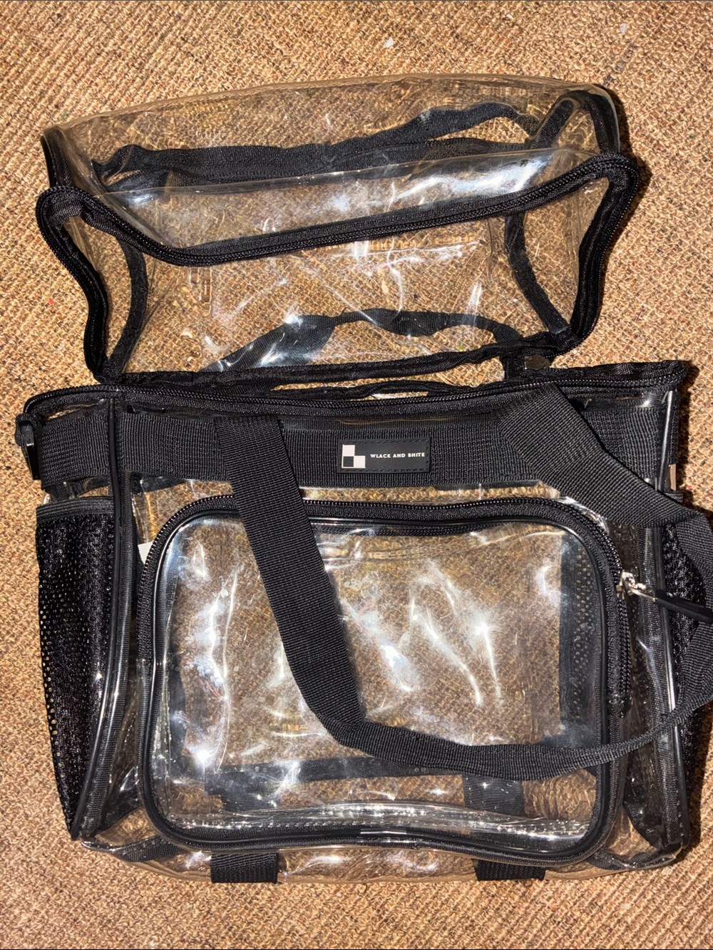 WLACK AND BHITE Clear Stadium Bag with Black Trim